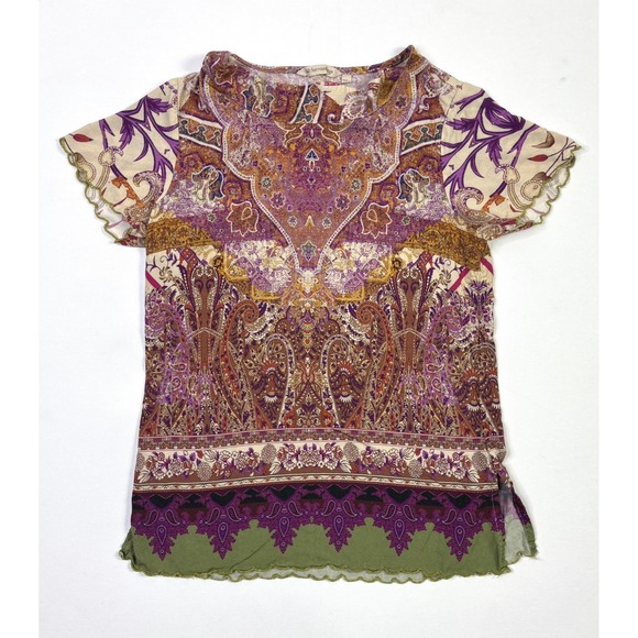 Soft Surroundings Tops - Soft Surroundings Tunic Top Women's XS Paisley Floral Boho Short Sleeve